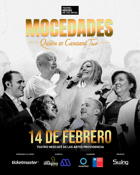 Swing Producciones — Mocedades · Teatro Nescafé de las Artes | Muller y Pérez Diseño anuncio Mocedades Teatro Nescafé de las Artes 2026 - Muller y Pérez agencia marketing Chile