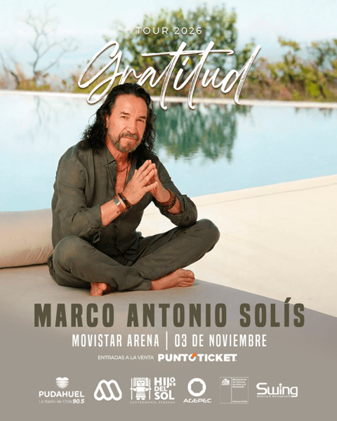 Swing Producciones — Marco Antonio Solís · Tour Gratitud 2026 · Movistar Arena | Muller y Pérez Diseño campaña digital Marco Antonio Solís Tour Gratitud 2026 - Muller y Pérez agencia de marketing digital Chile